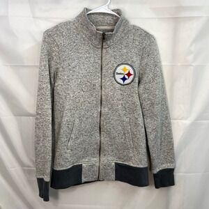 OTS‎ women's gray Pittsburgh Steelers NFL embroidered knit mock neck jacket zip